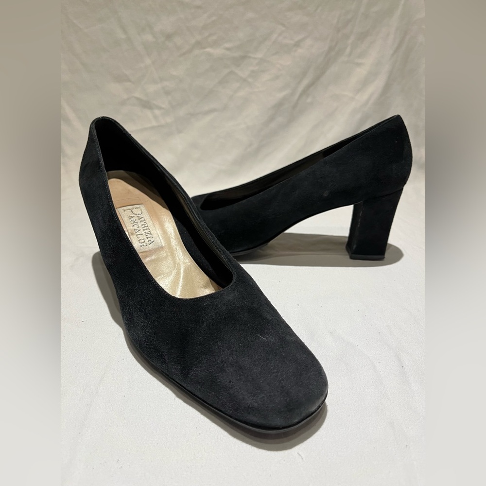 Patrizia Pancaldi Black Suede Work Heels | Size 10.5B